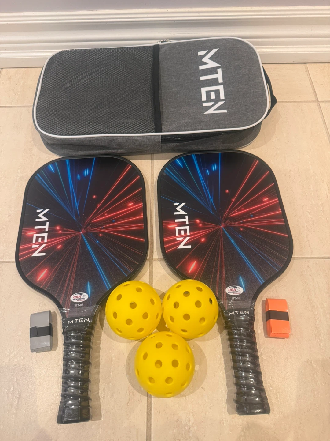 MTEN Pickleball Paddles Set with 2 Paddles, 3 Balls & Bag