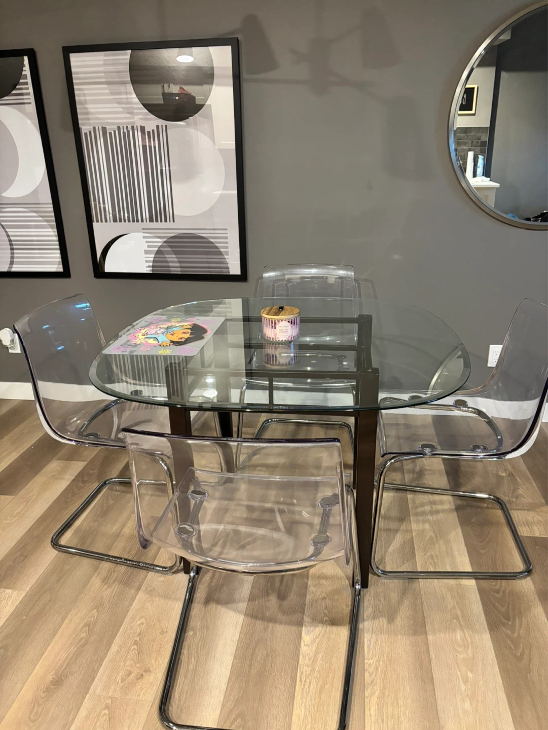 Glass Dining Table with 4 Clear Chairs