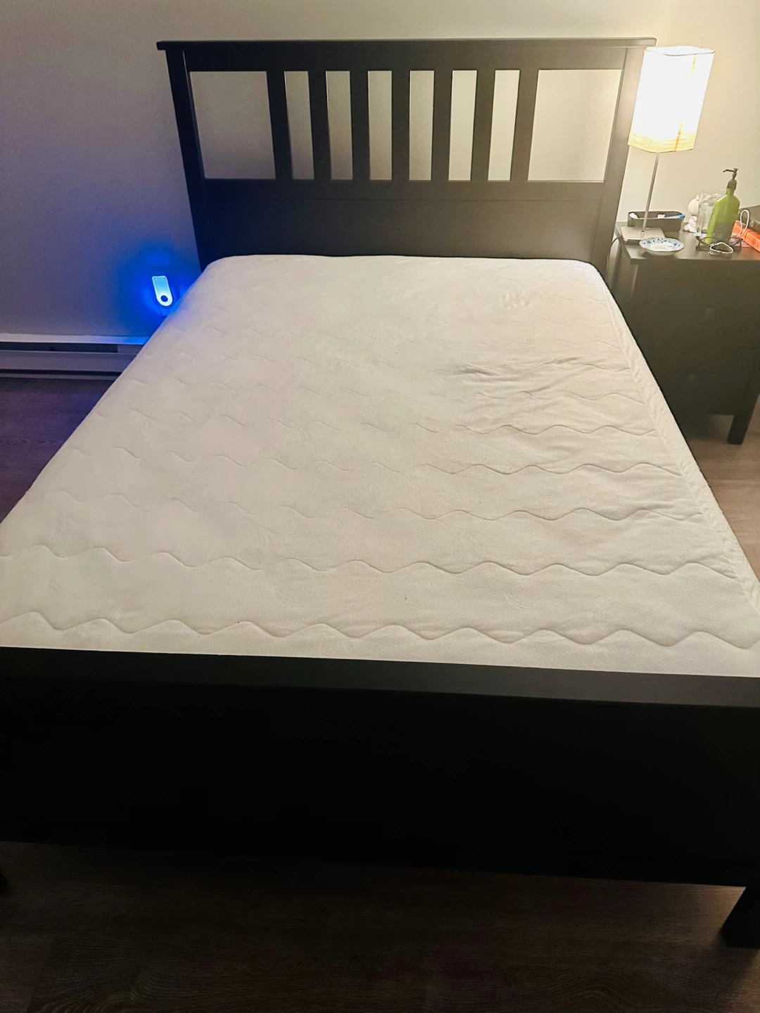 Dark Wood Bed Frame and Mattress with cover