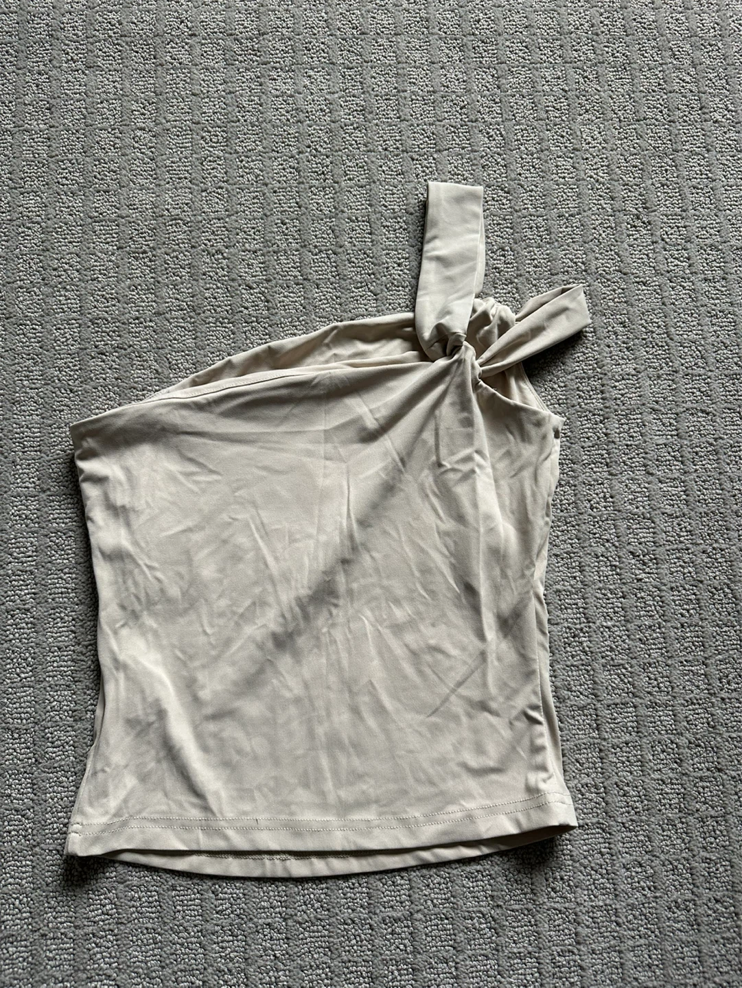 Cream One-Shoulder Knot Tank Top