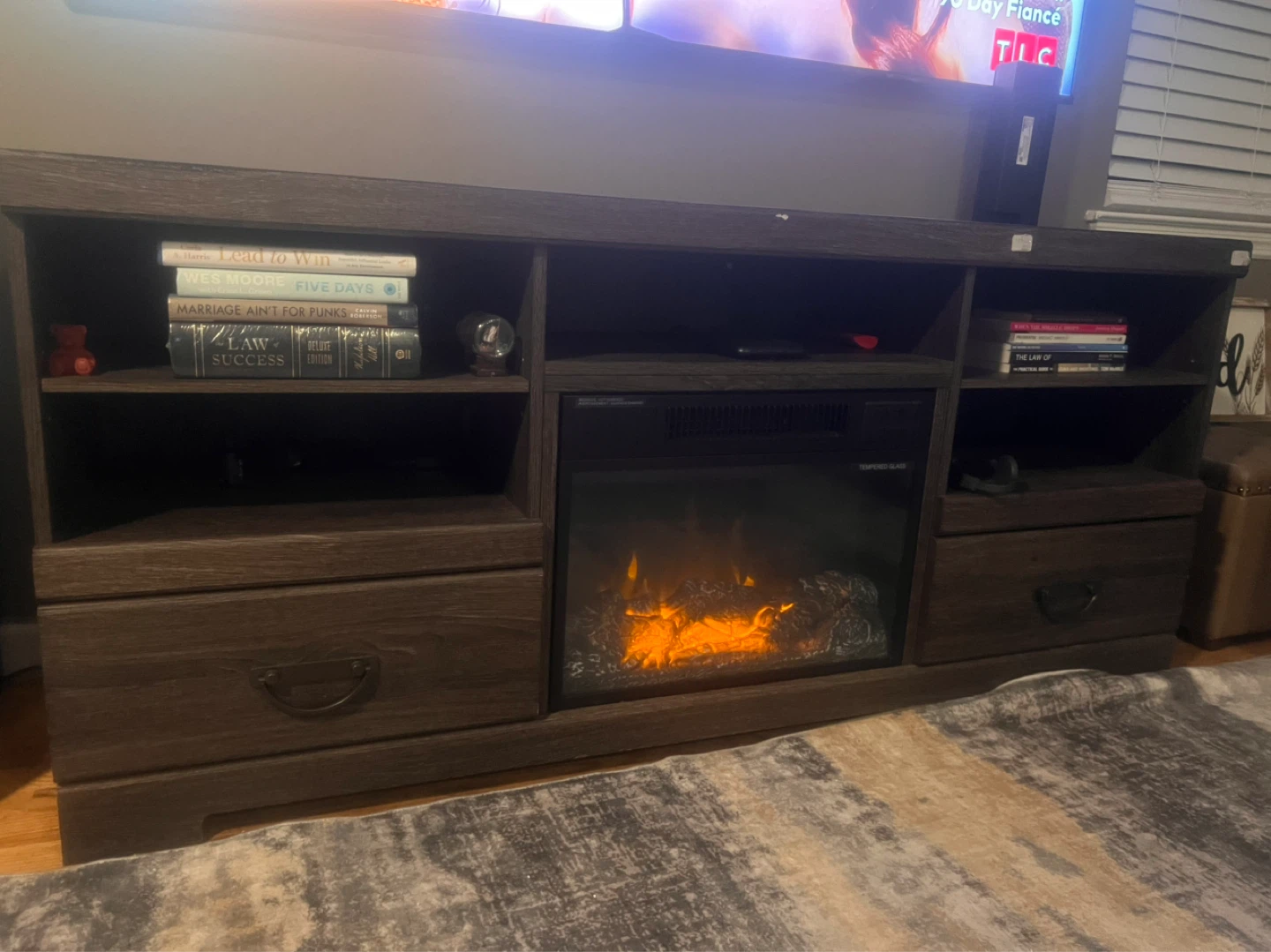 Dark Wood TV Stand with Electric Fireplace - photo 2