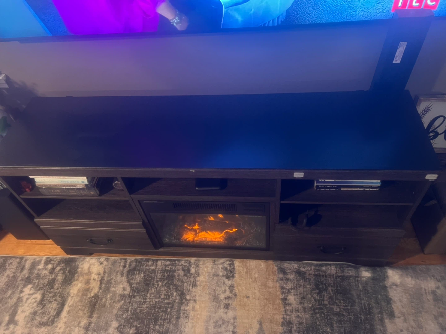 Dark Wood TV Stand with Electric Fireplace - photo 4