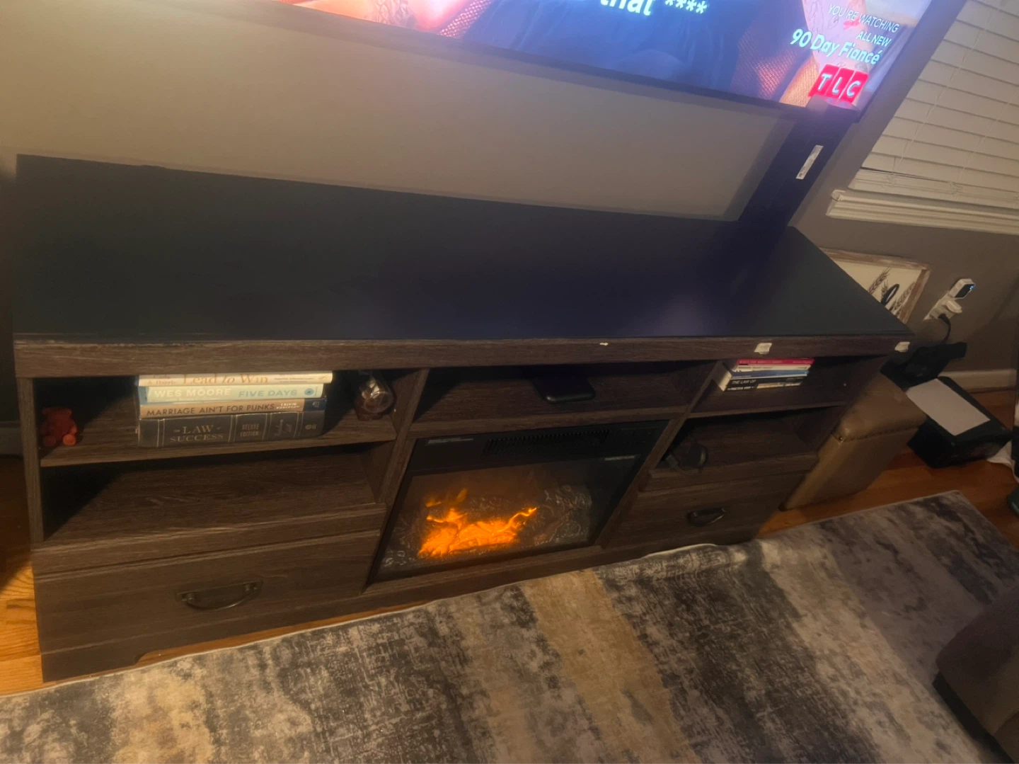 Dark Wood TV Stand with Electric Fireplace