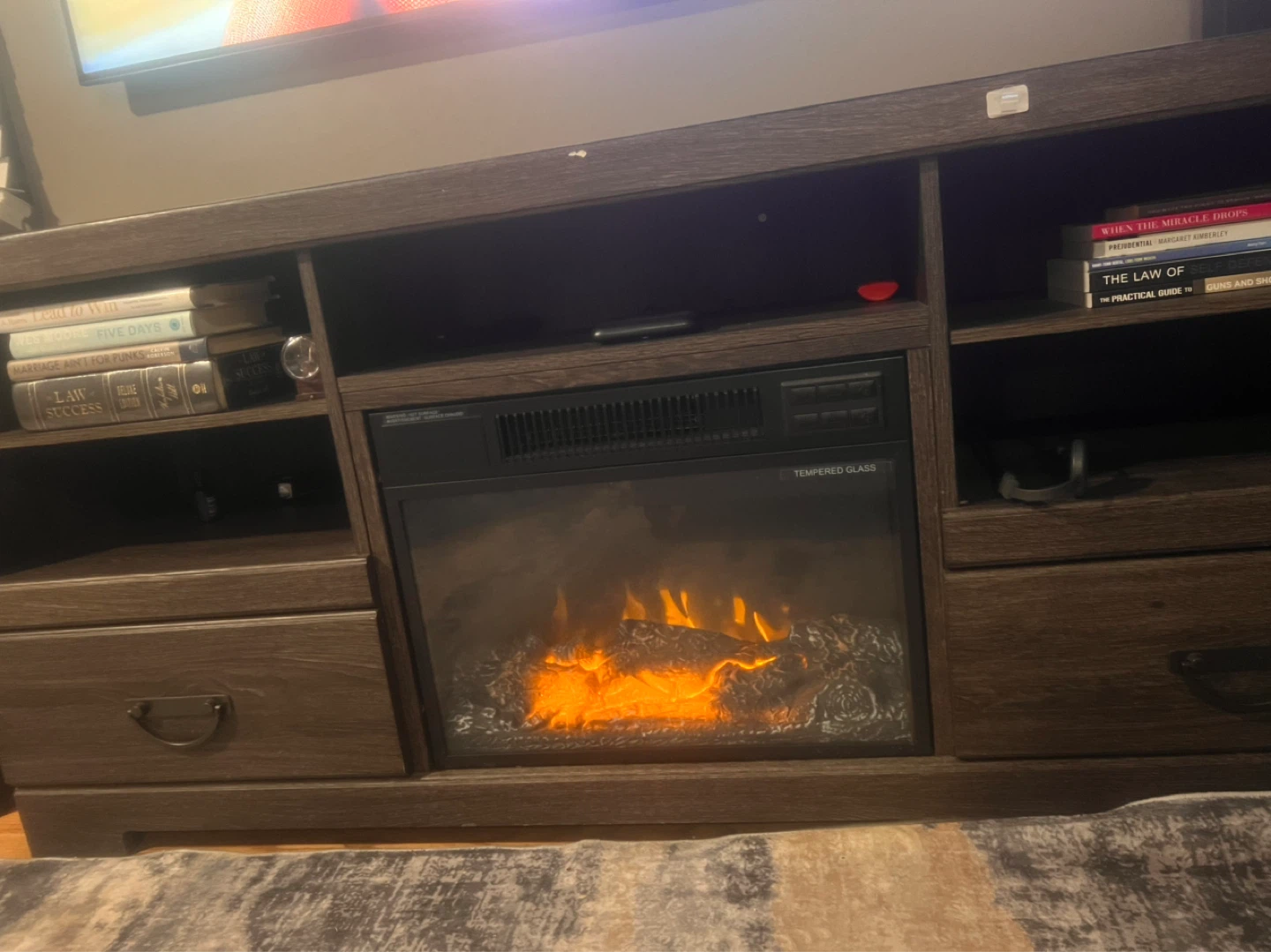 Dark Wood TV Stand with Electric Fireplace - photo 5