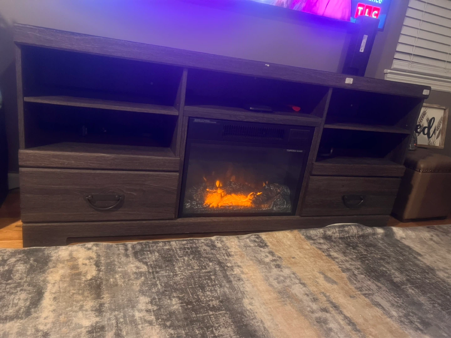 Dark Wood TV Stand with Electric Fireplace - photo 3