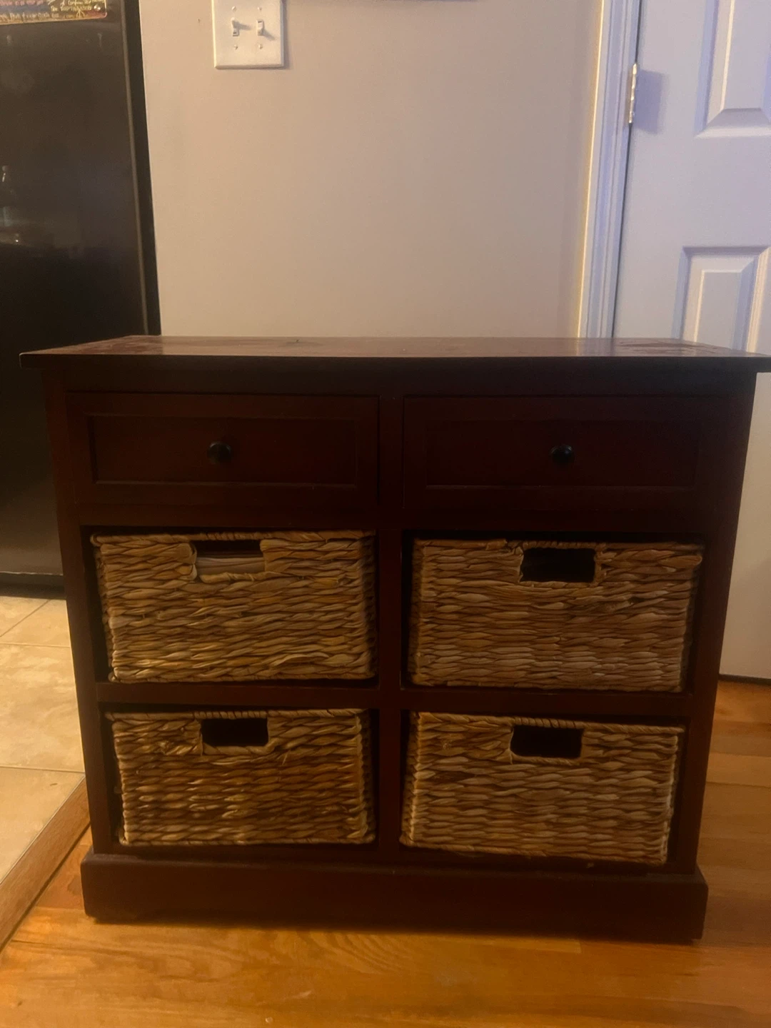 Wooden Chest of Drawers with Wicker Baskets