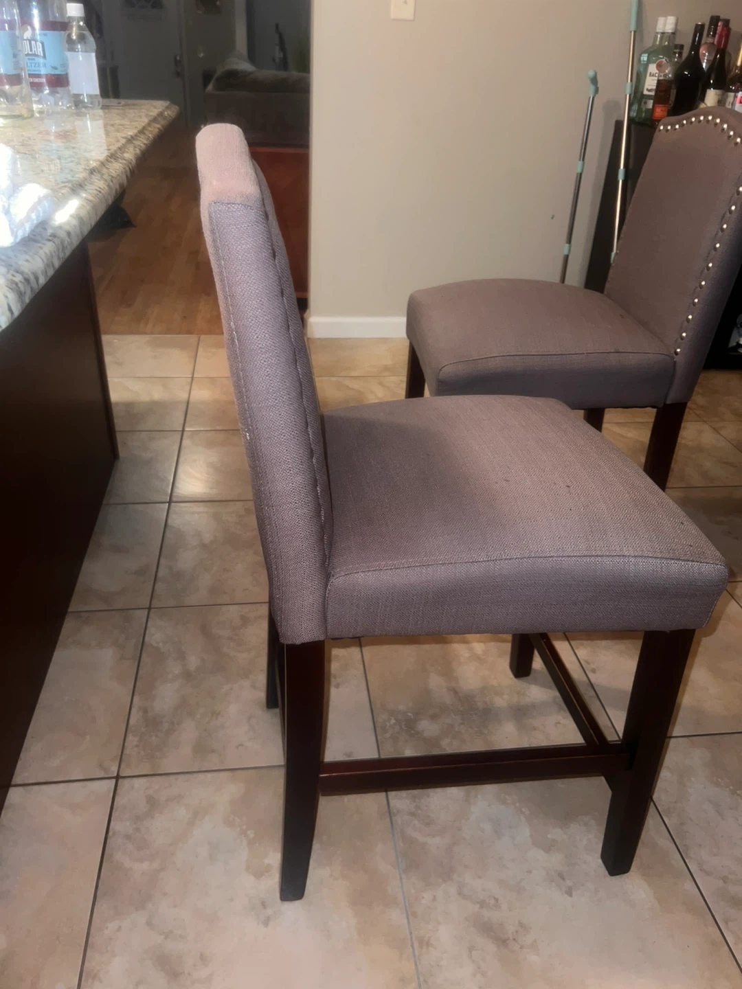 Set of 2 Gray Upholstered Counter Stools with Nailhead Trim - photo 3