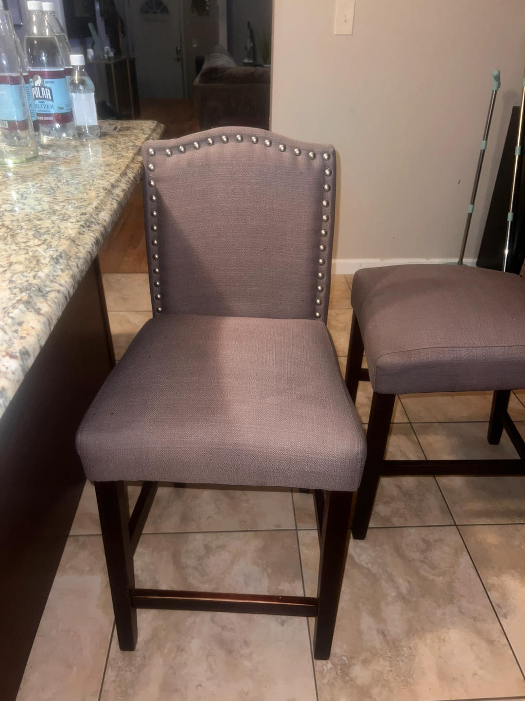 Set of 2 Gray Upholstered Counter Stools with Nailhead Trim - photo 2
