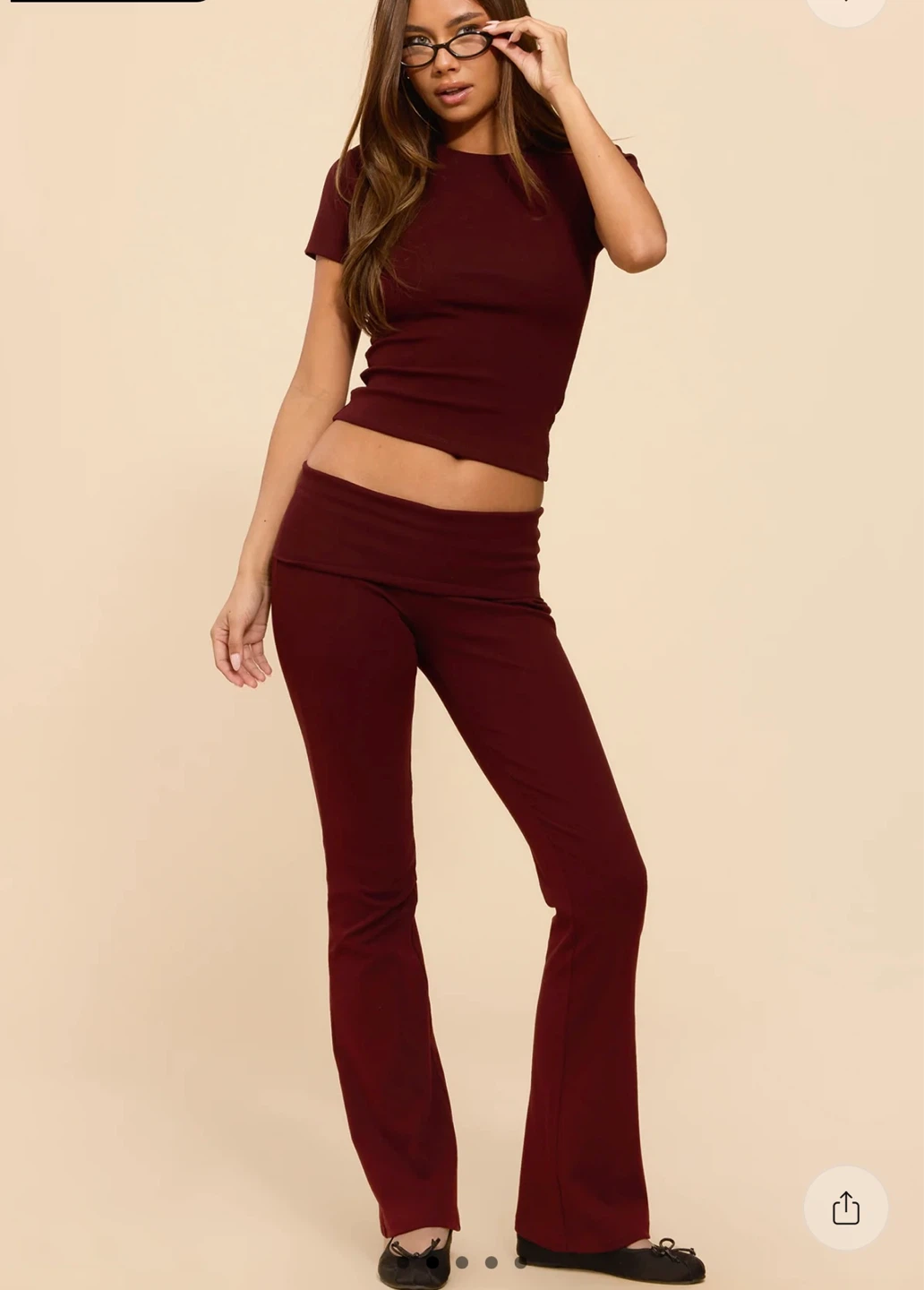 Edikted Burgundy Foldover Flare Pants - L - photo 2