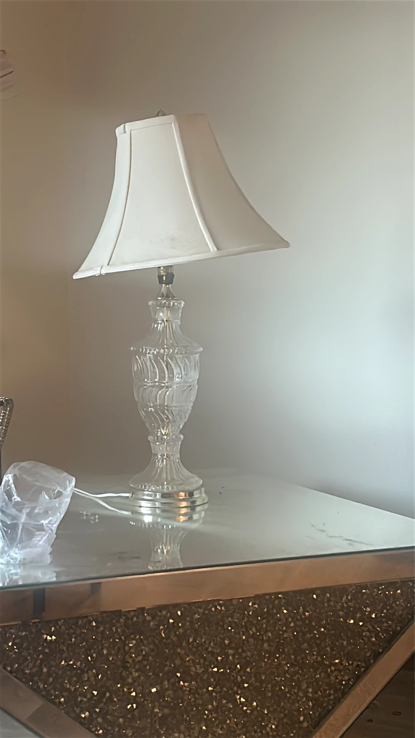 Dark Blue Velvet Tufted Sofa  diamond table lamp rug etc - photo 3