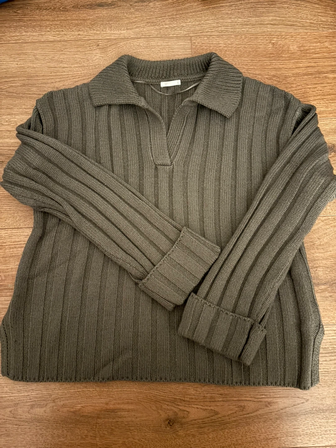 Olive Green Collared Knit Sweater
