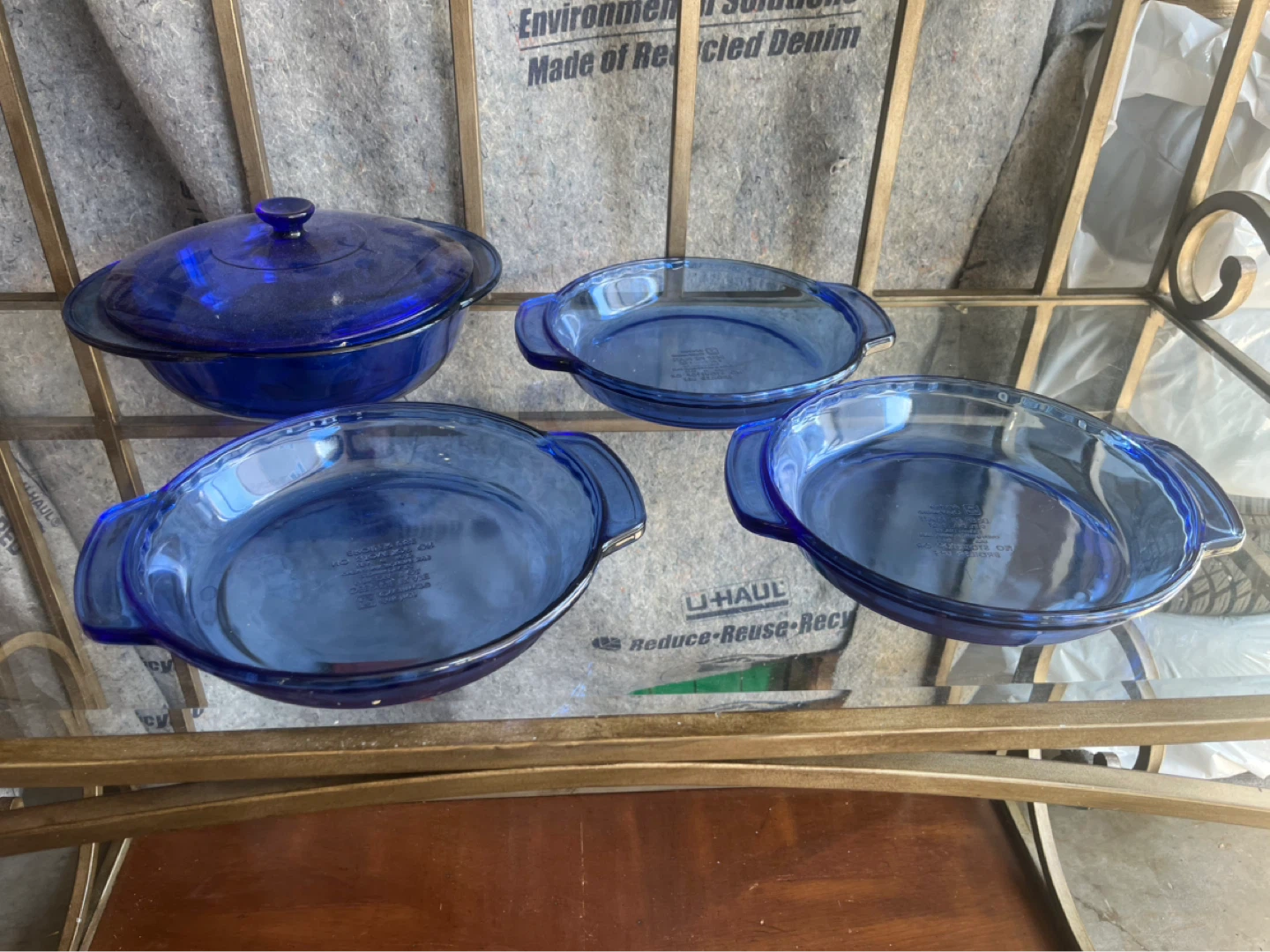 4 Blue Glass Casserole Pots