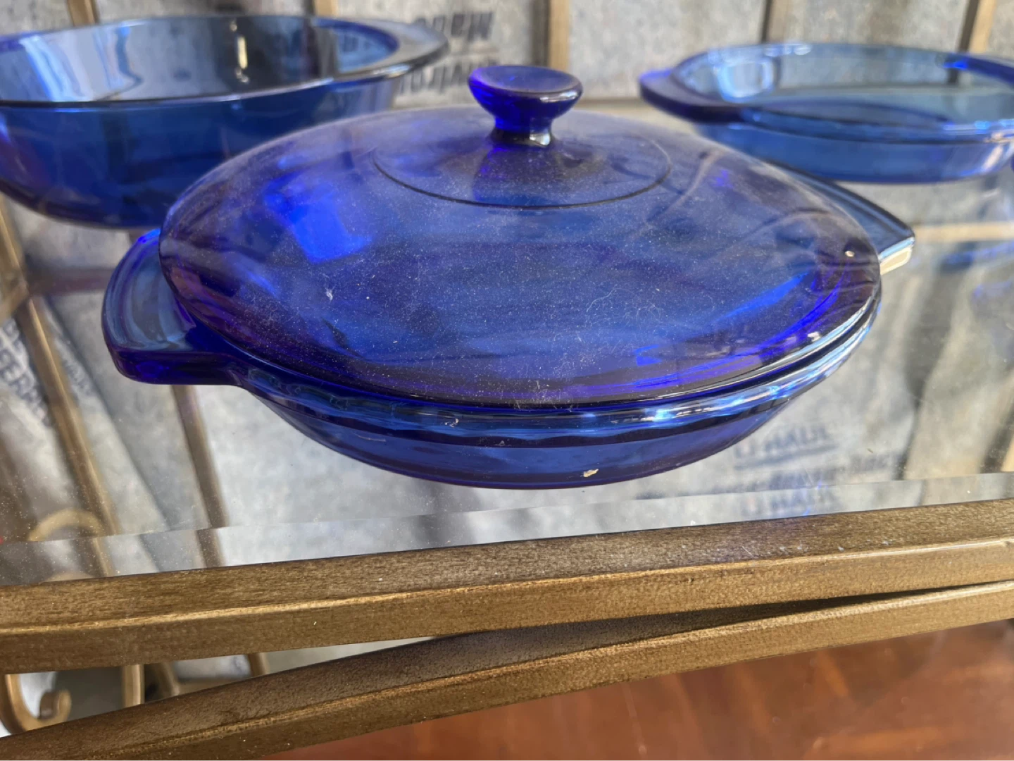 4 Blue Glass Casserole Pots - photo 2