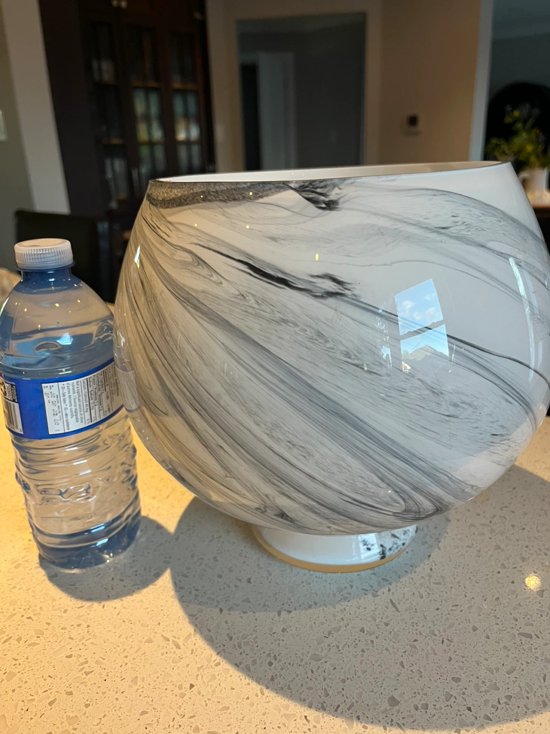 Large round marble glass bowl/vase