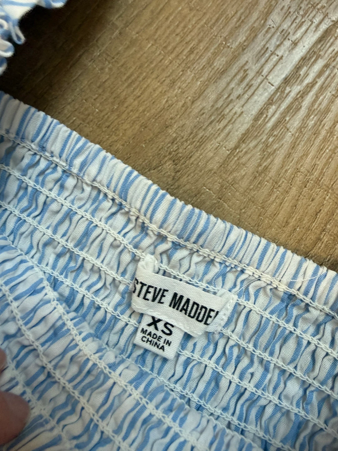 Steve Madden Blue and White Striped Smocked Top - photo 3