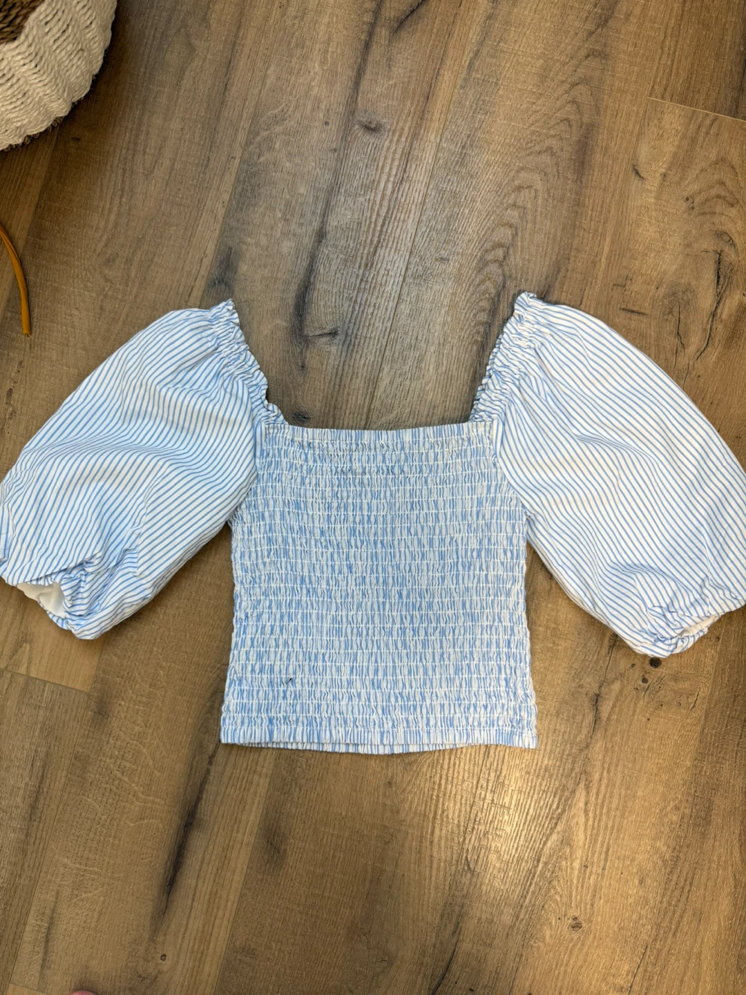 Steve Madden Blue and White Striped Smocked Top