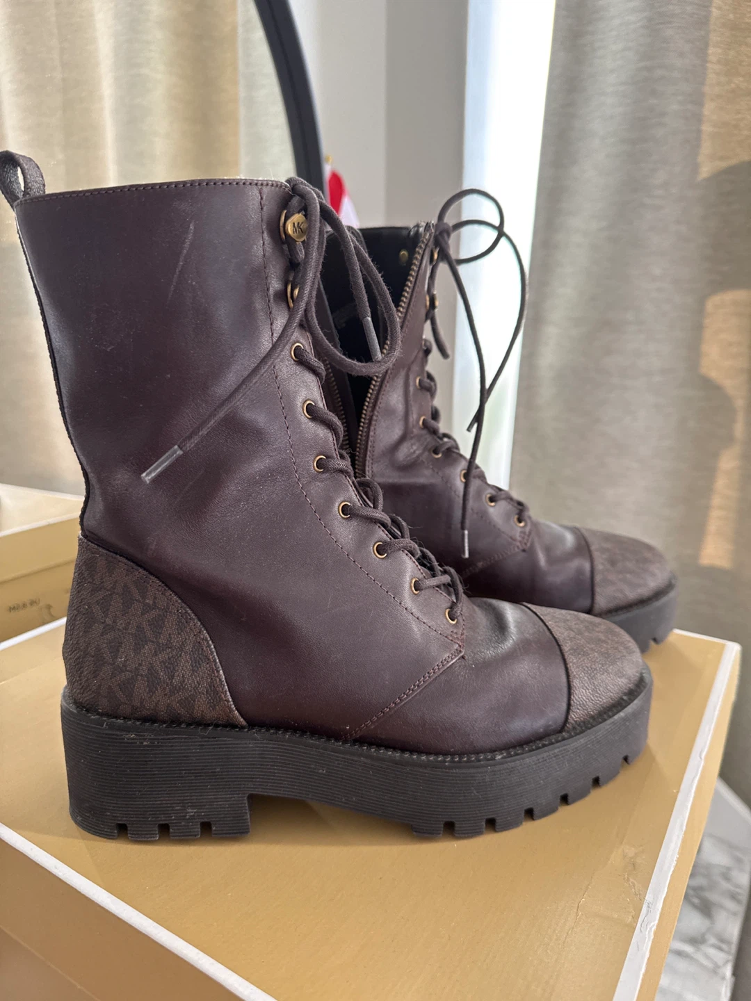 Michael Kors Women's Brown Leather Combat Boots