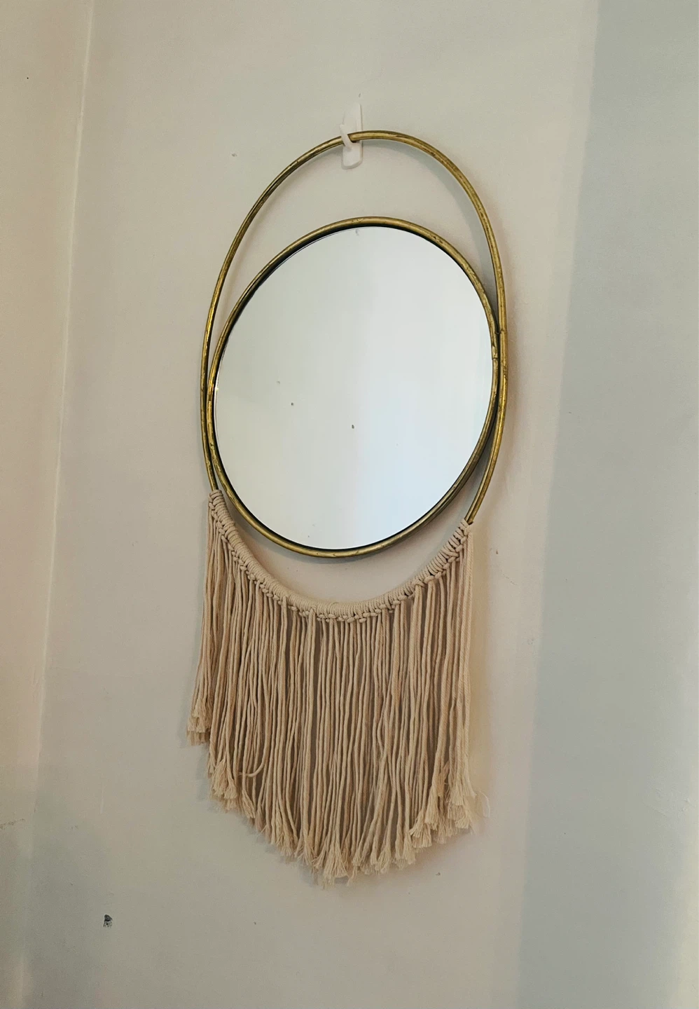 Large Decorative Wall Mirror with Macrame Fringe