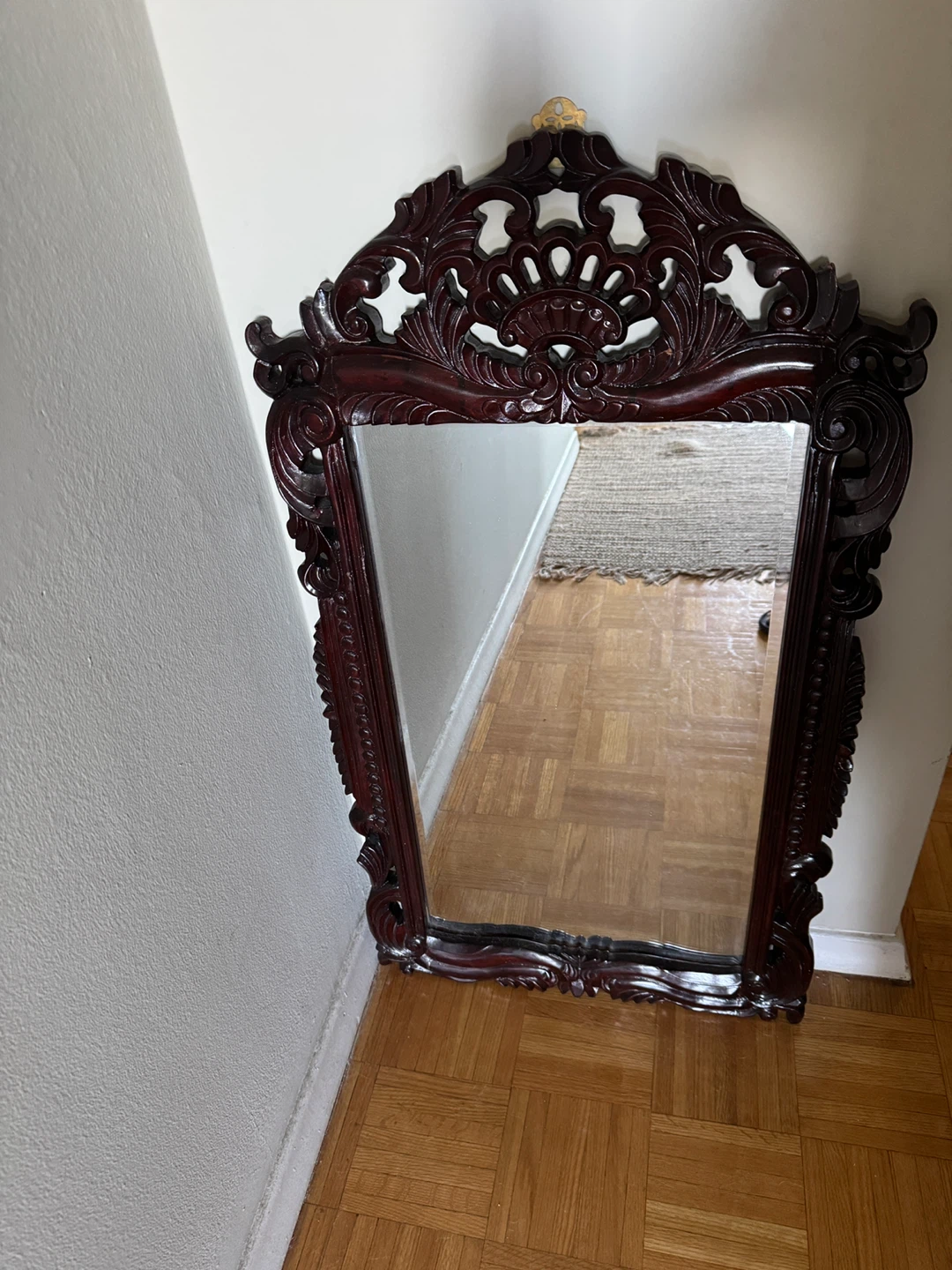 Ornate Carved Dark Wood Mirror - photo 2