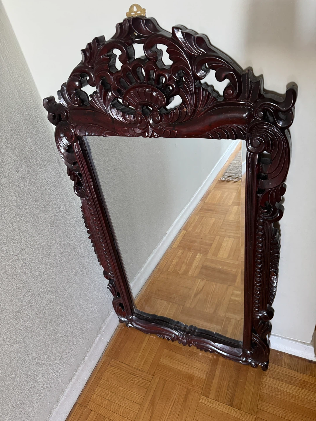 Ornate Carved Dark Wood Mirror