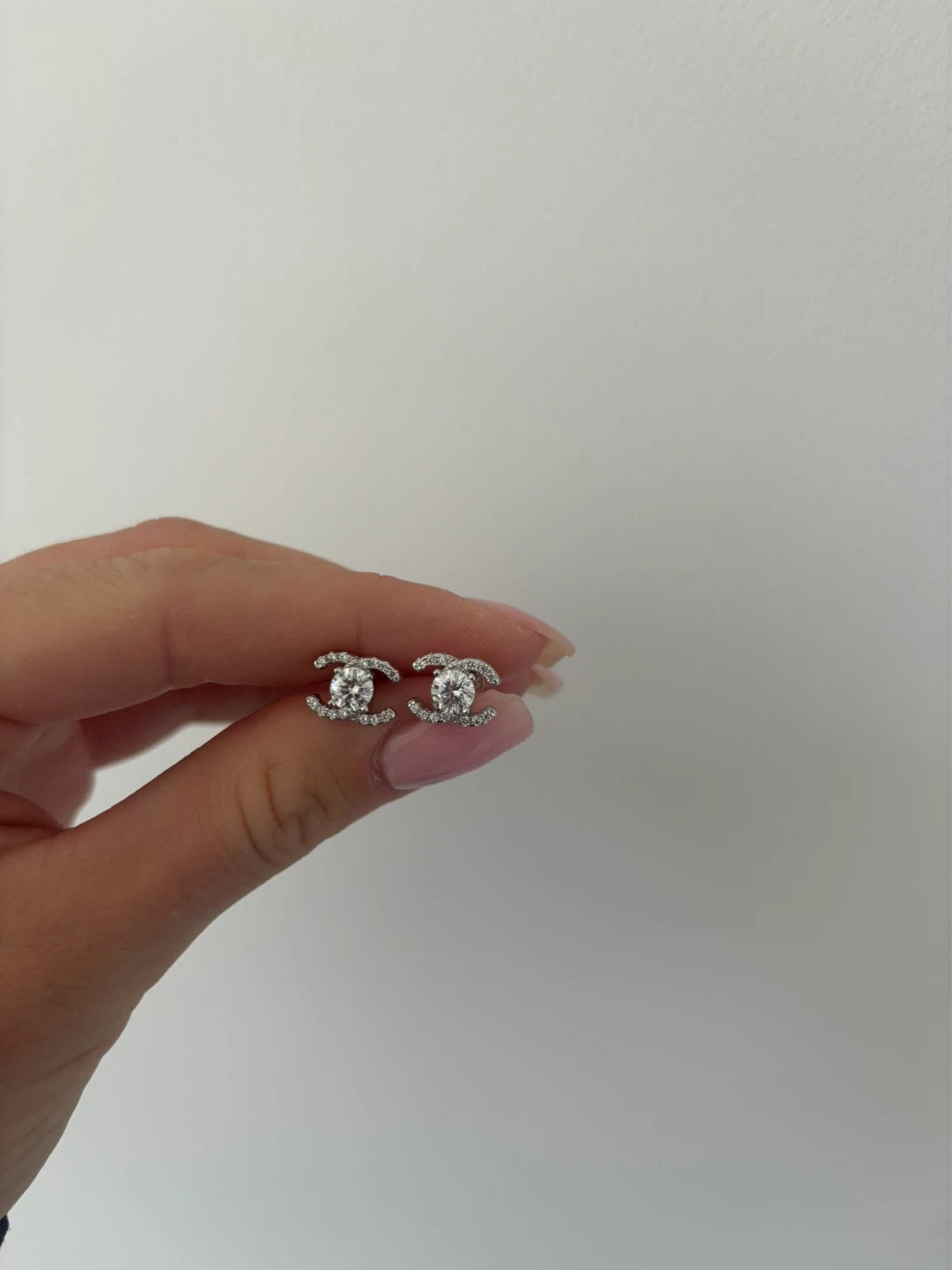 Chanel CC Stud Earrings with Crystals