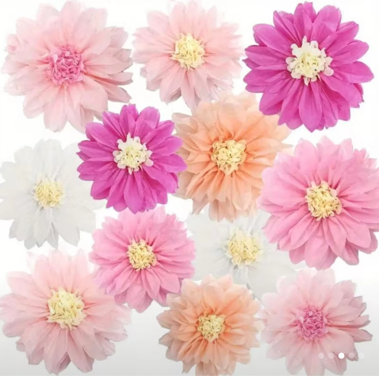 12pcs Paper Craft Pom-pom Flowers for Party Decorations