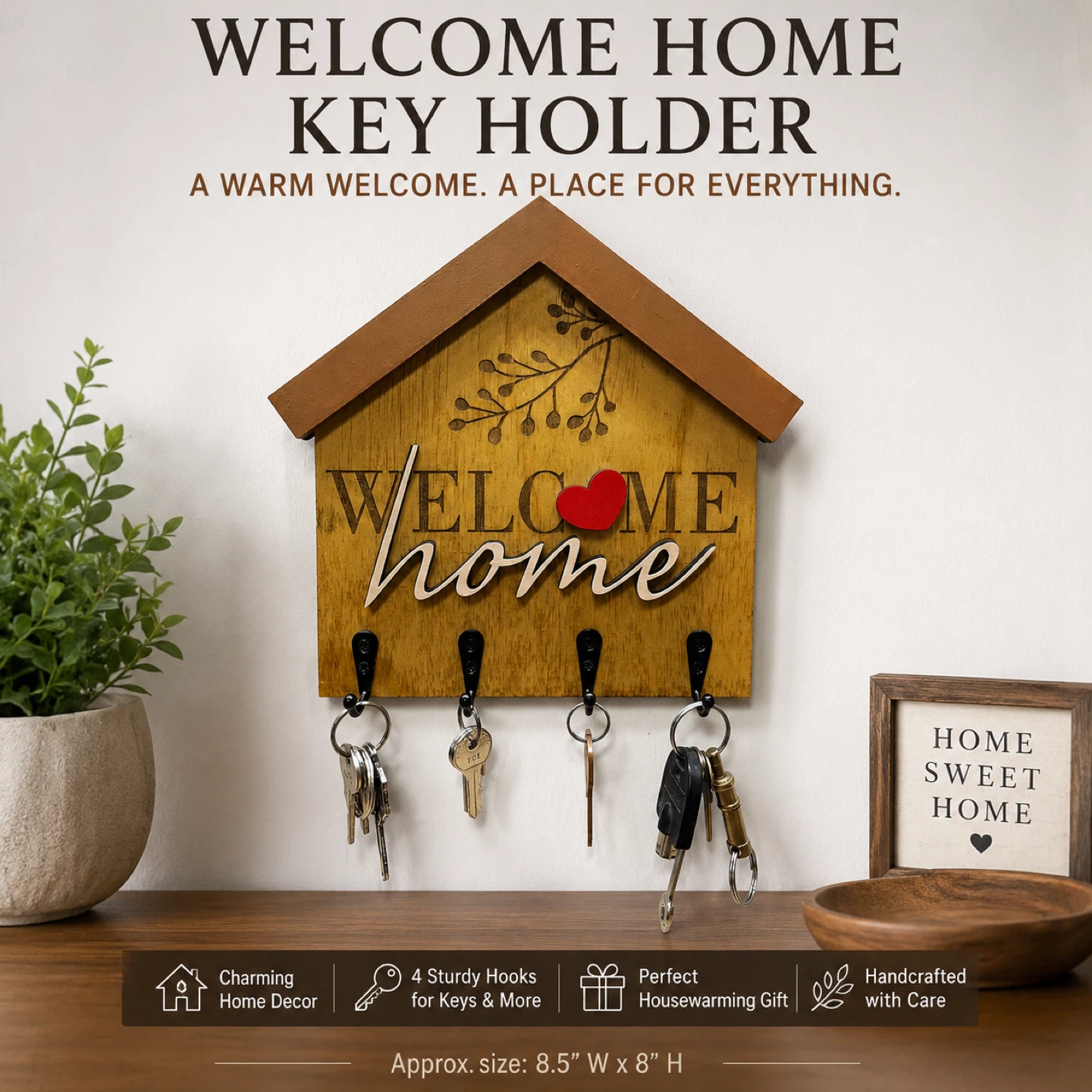 Wooden Welcome Home Key Holder