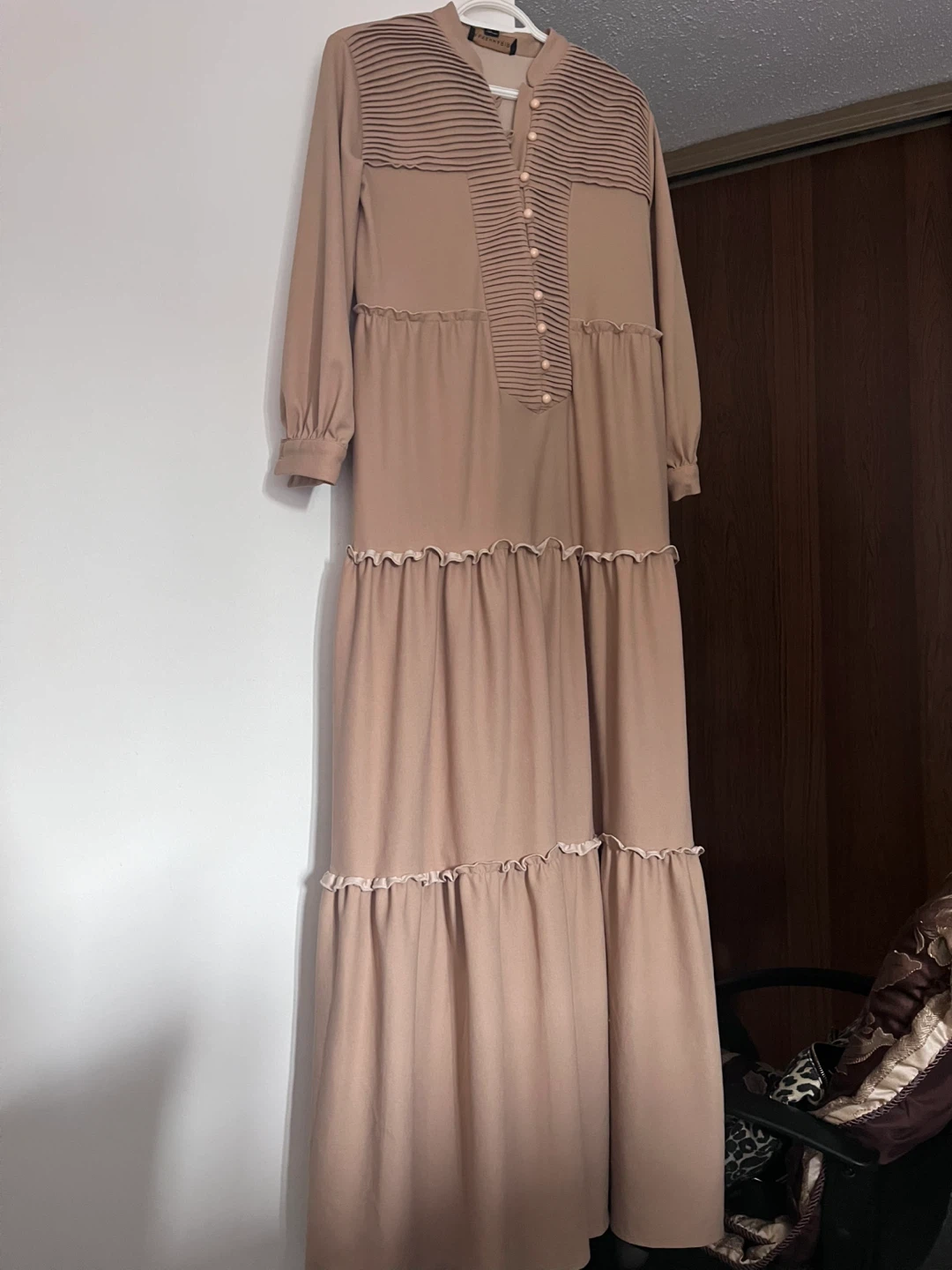 Tan Maxi Dress with Pleated Detail - photo 2