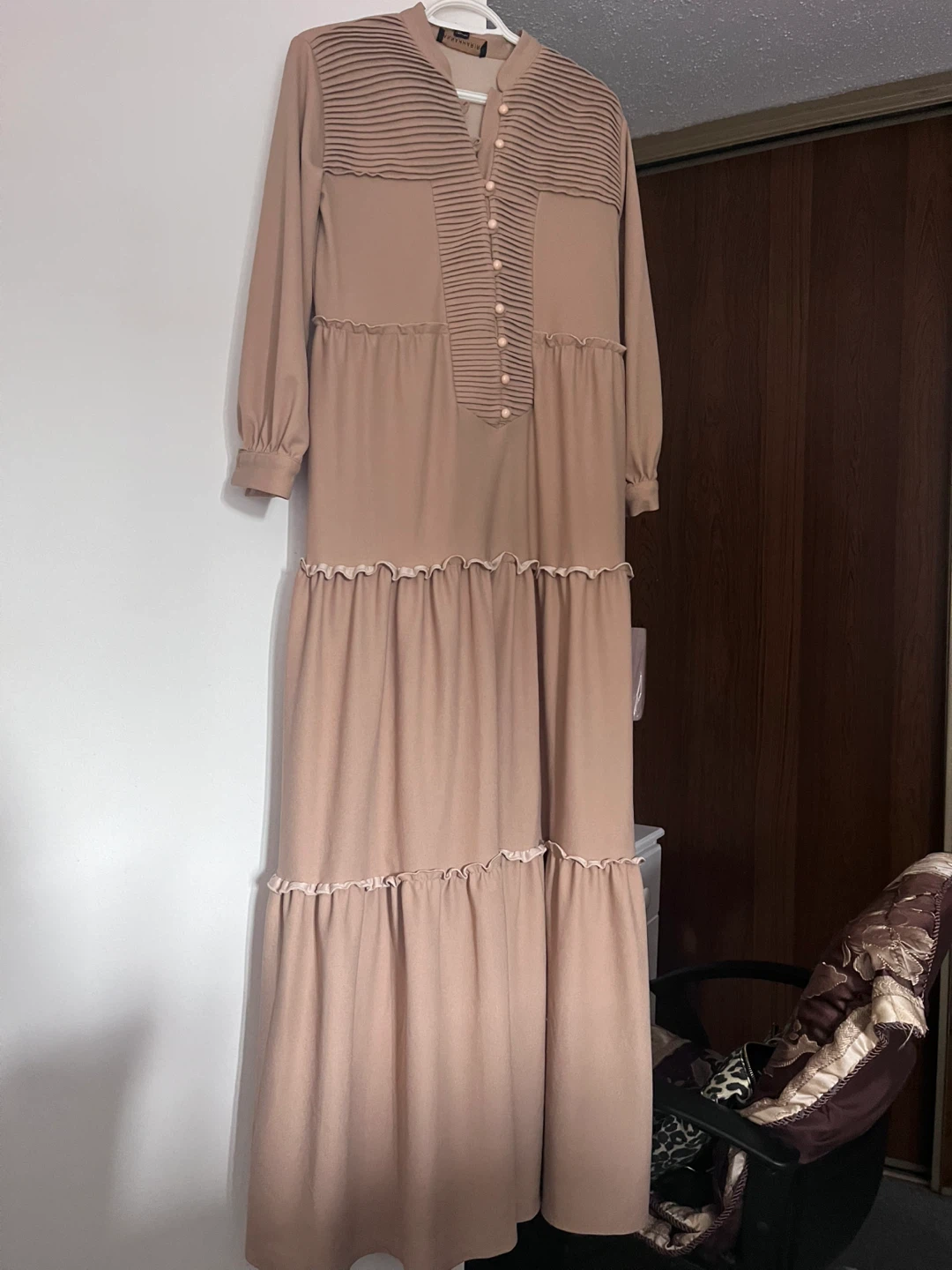 Tan Maxi Dress with Pleated Detail - photo 3