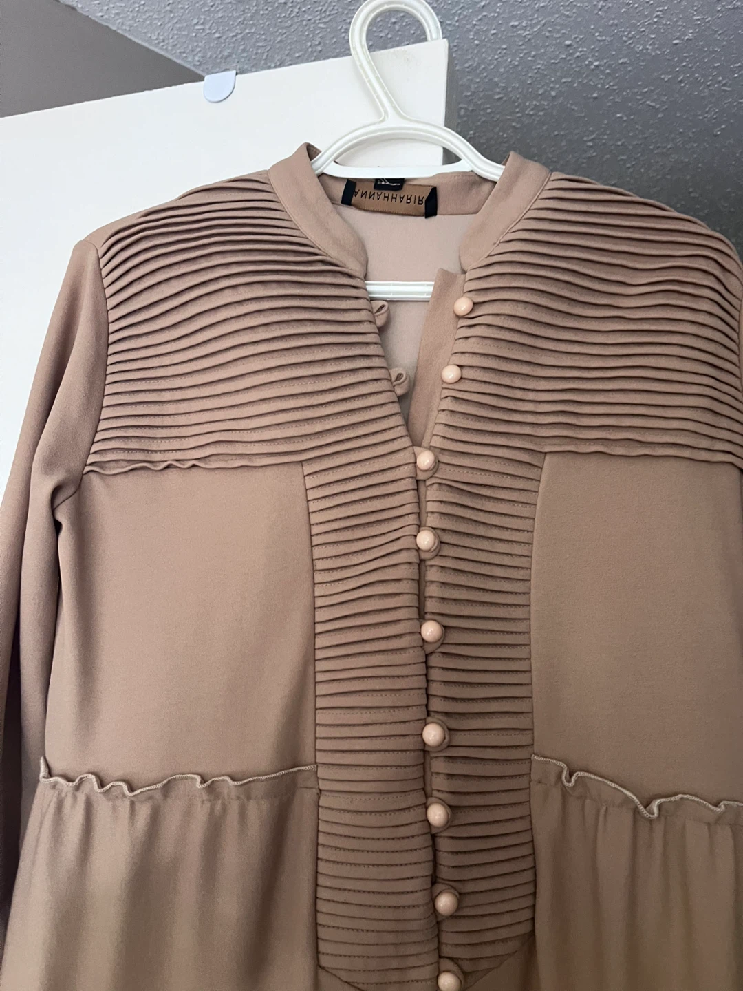 Tan Maxi Dress with Pleated Detail