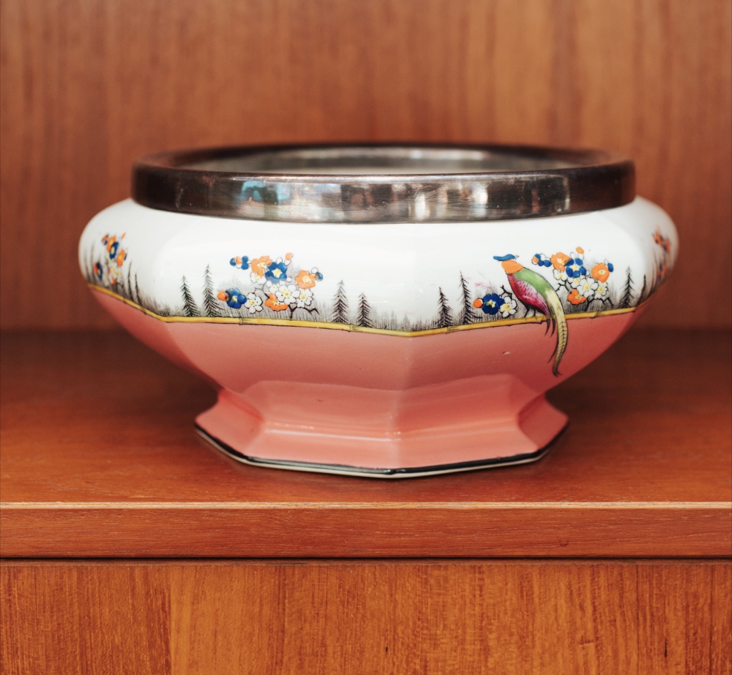 Vintage Art Deco Hand-Painted Glass Planter / Cachepot