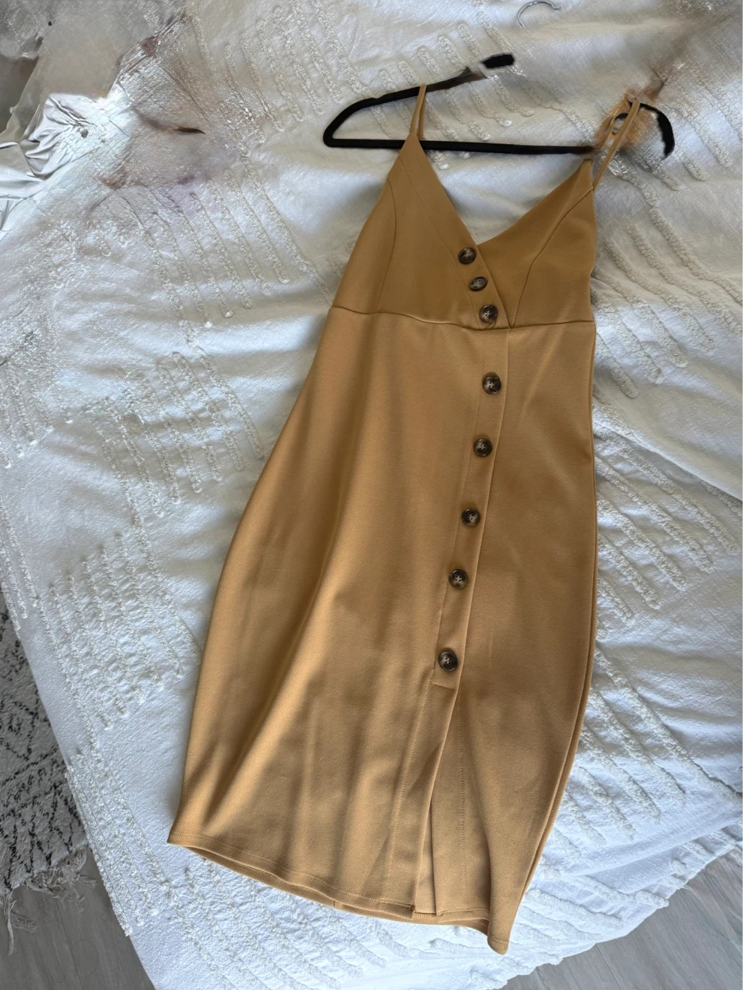 Camel Button Front Midi Dress