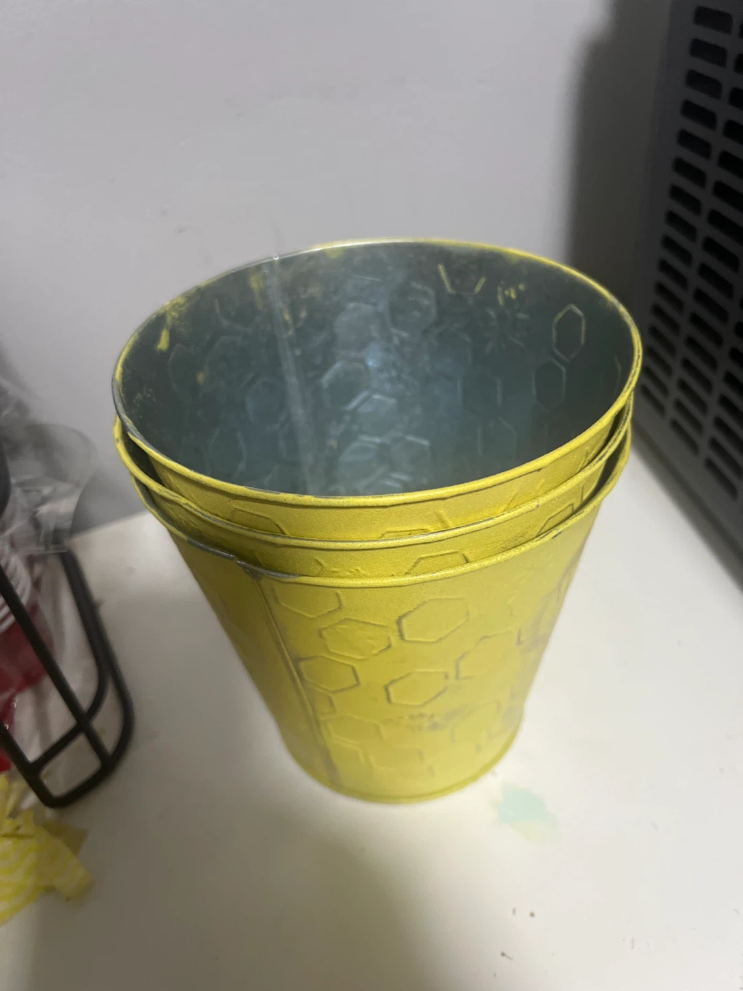 Yellow Embossed Metal Planter Pots (Set of 3)