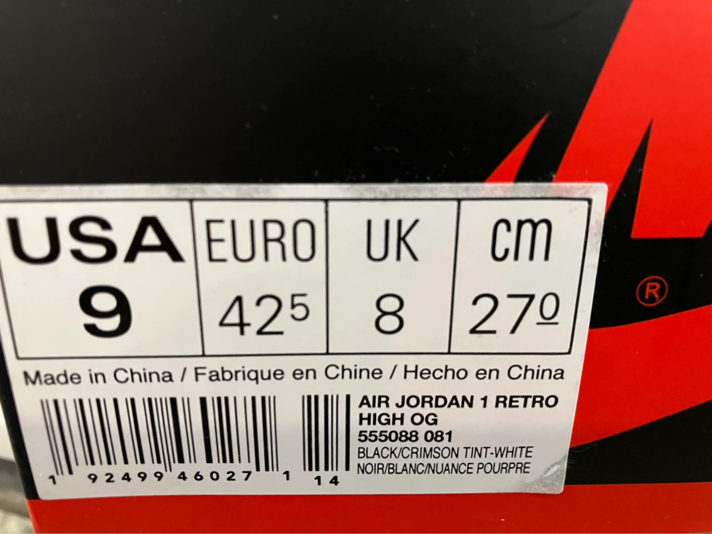 Air Jordan 1 Retro High OG Black Crimson Tint - photo 2
