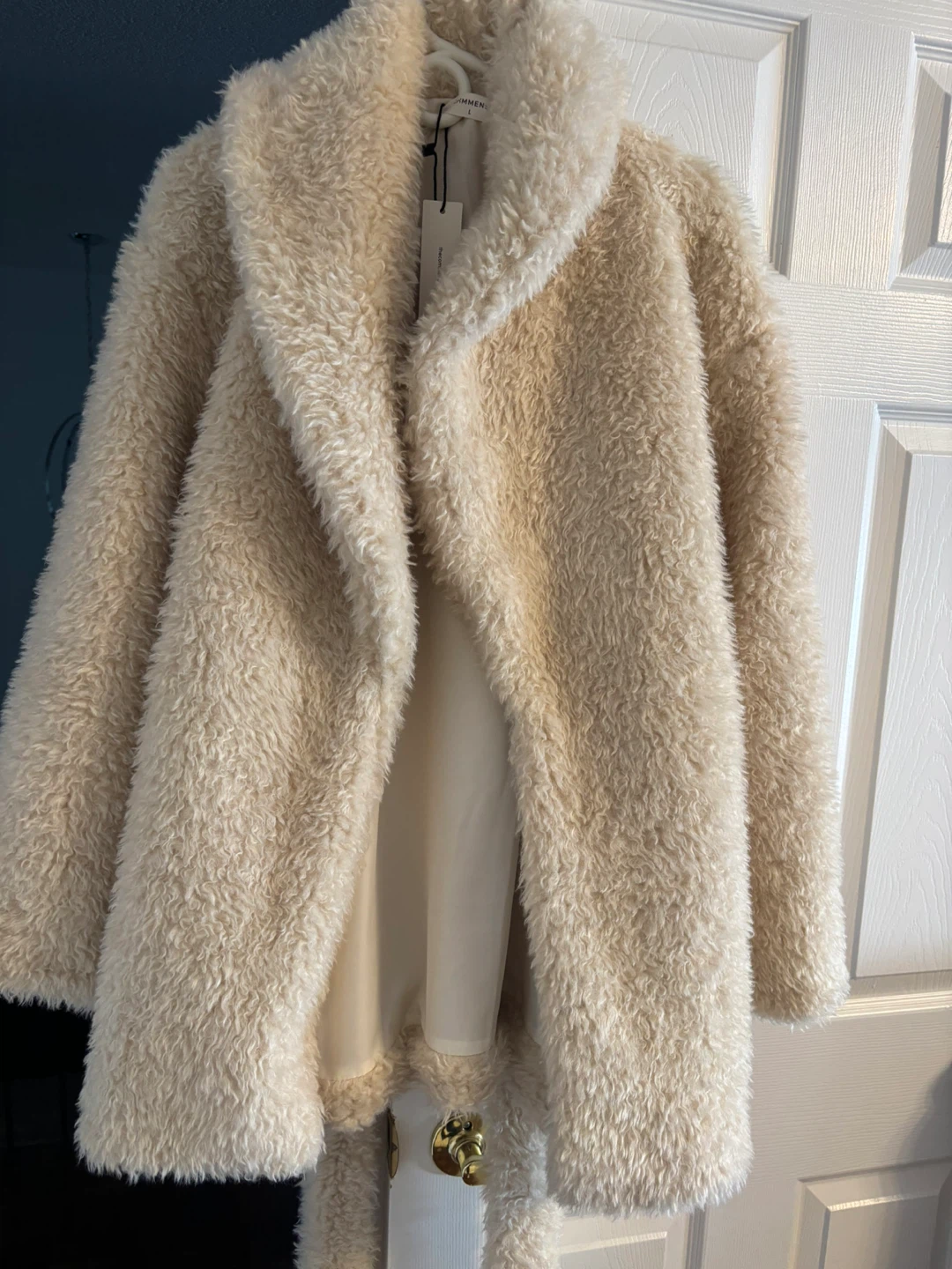 Cream Faux Fur Coat with Belt - Large