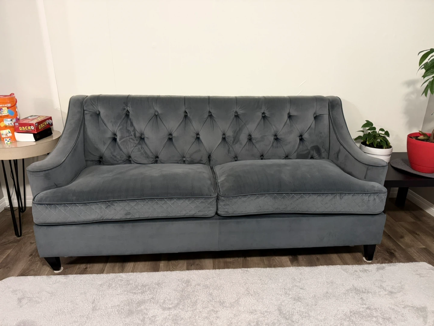 Grey Velvet Tufted sofa (set of 3)