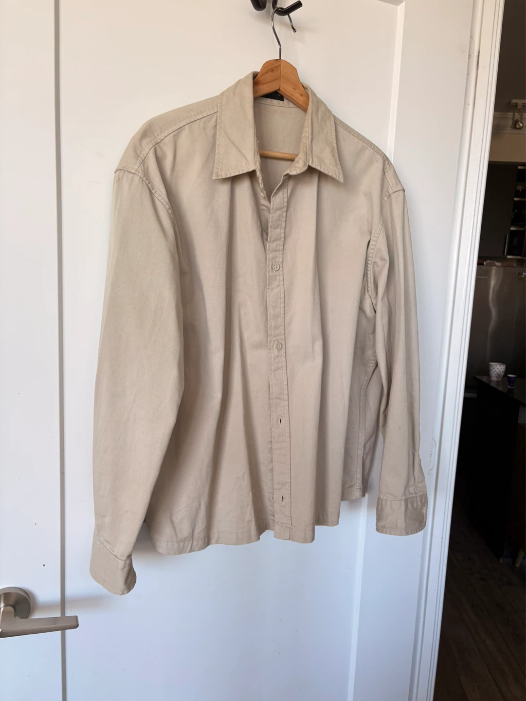 ZARA Long Sleeve Button-Up Shirt - Beige - photo 3