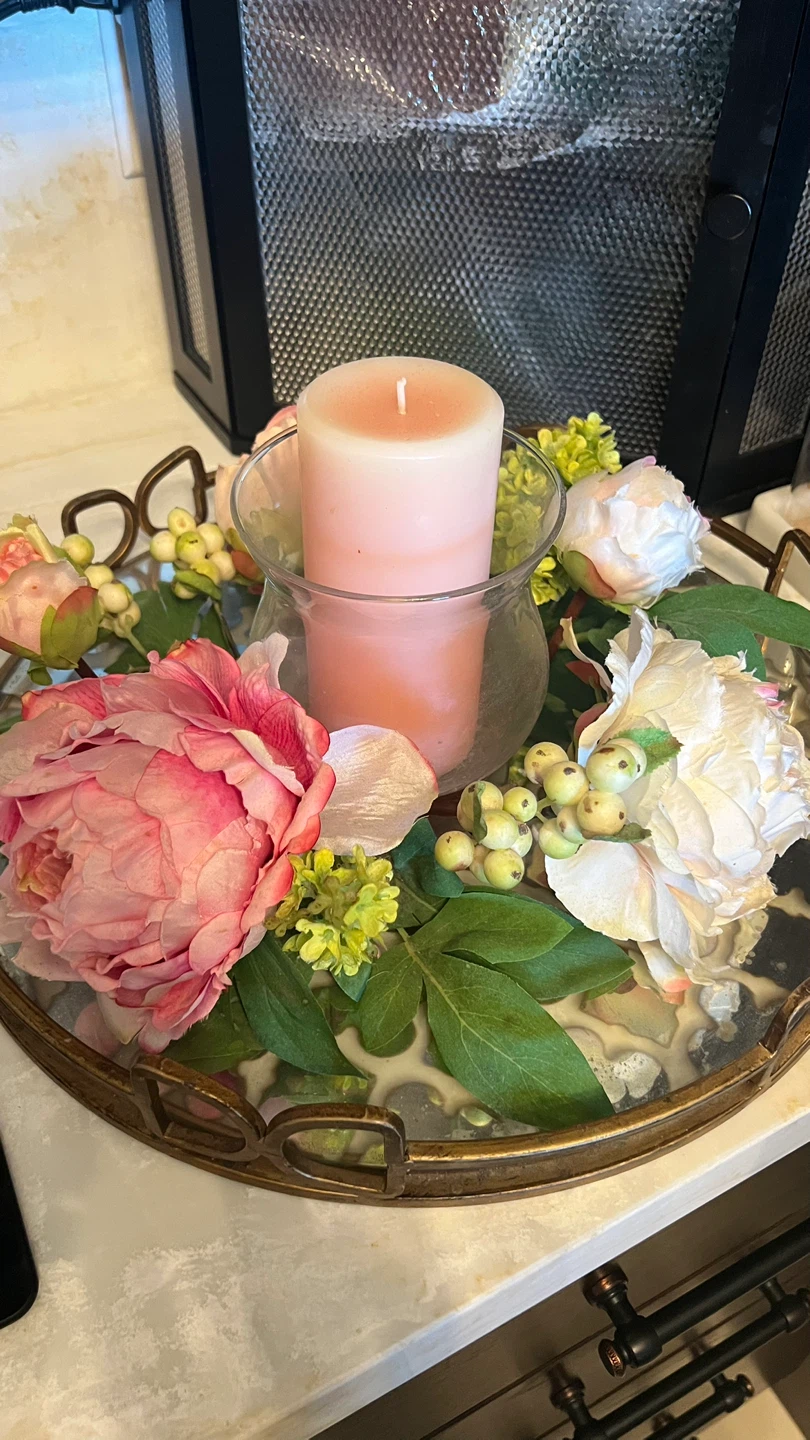 Candle with Floral Arrangement with decorative tray - photo 3