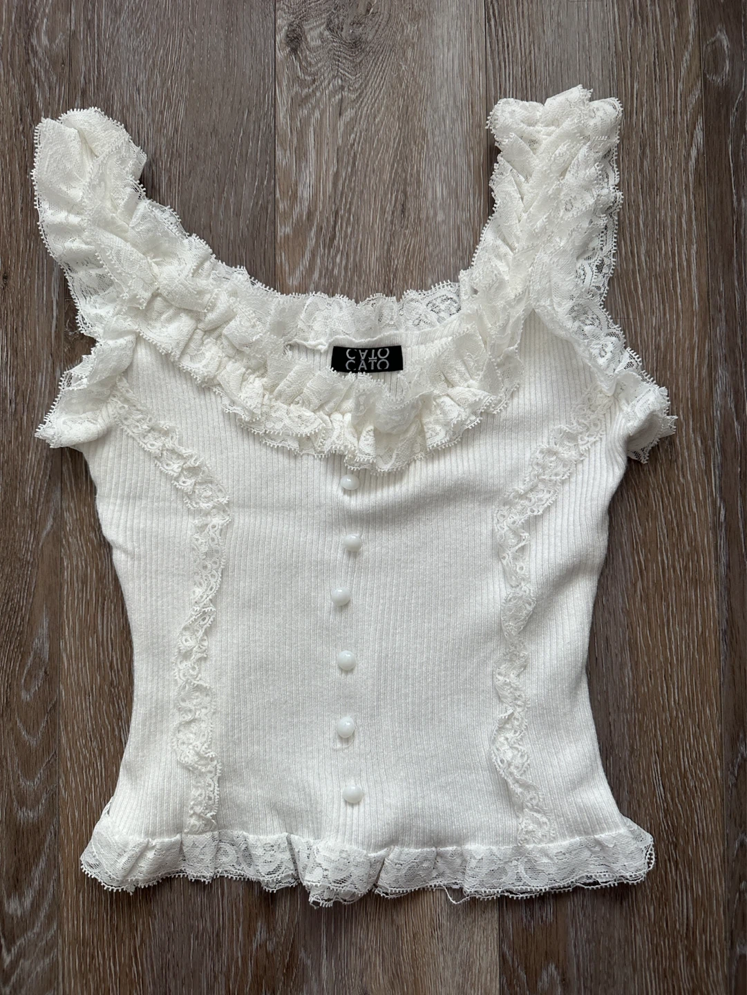 CATO White Ruffle Lace Tank Top