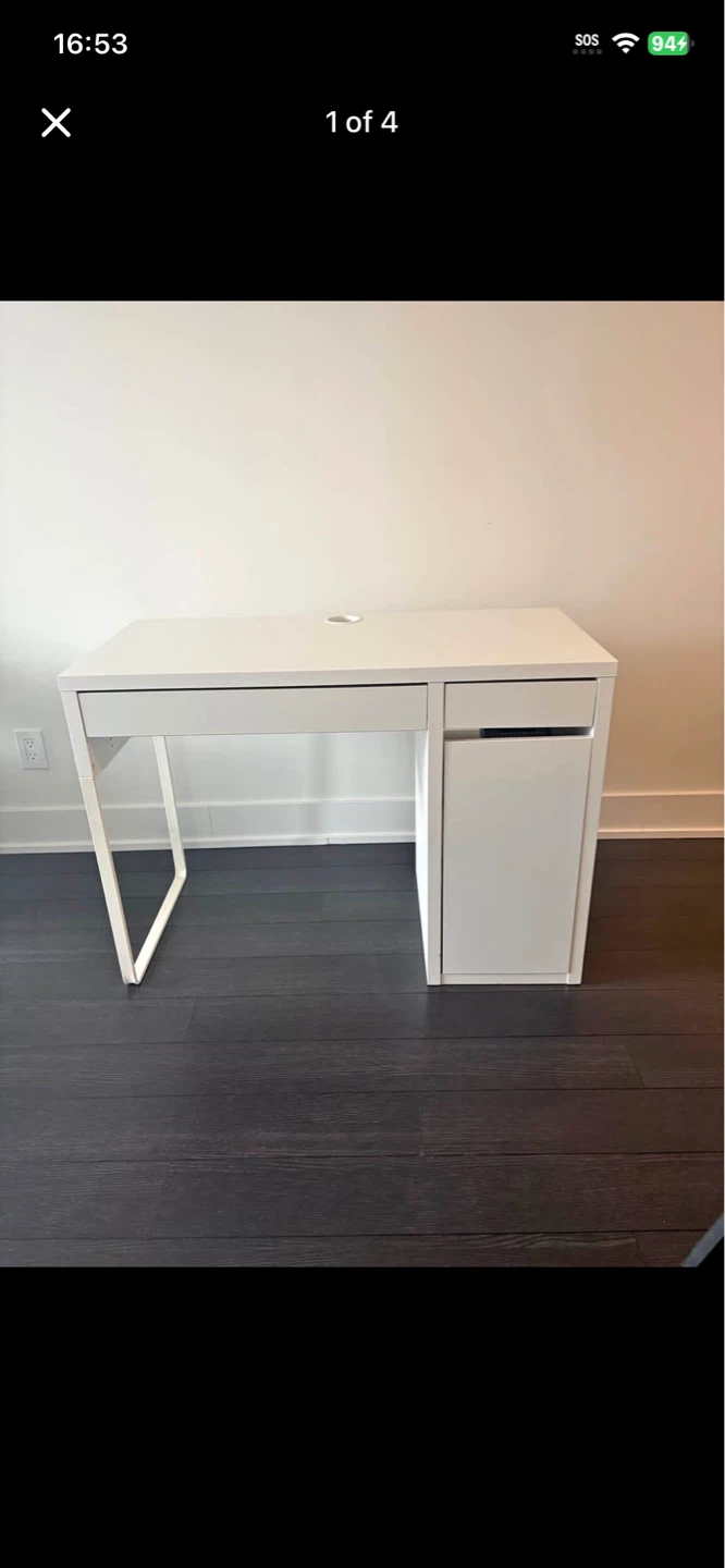 White Desk with Drawer and Cabinet
