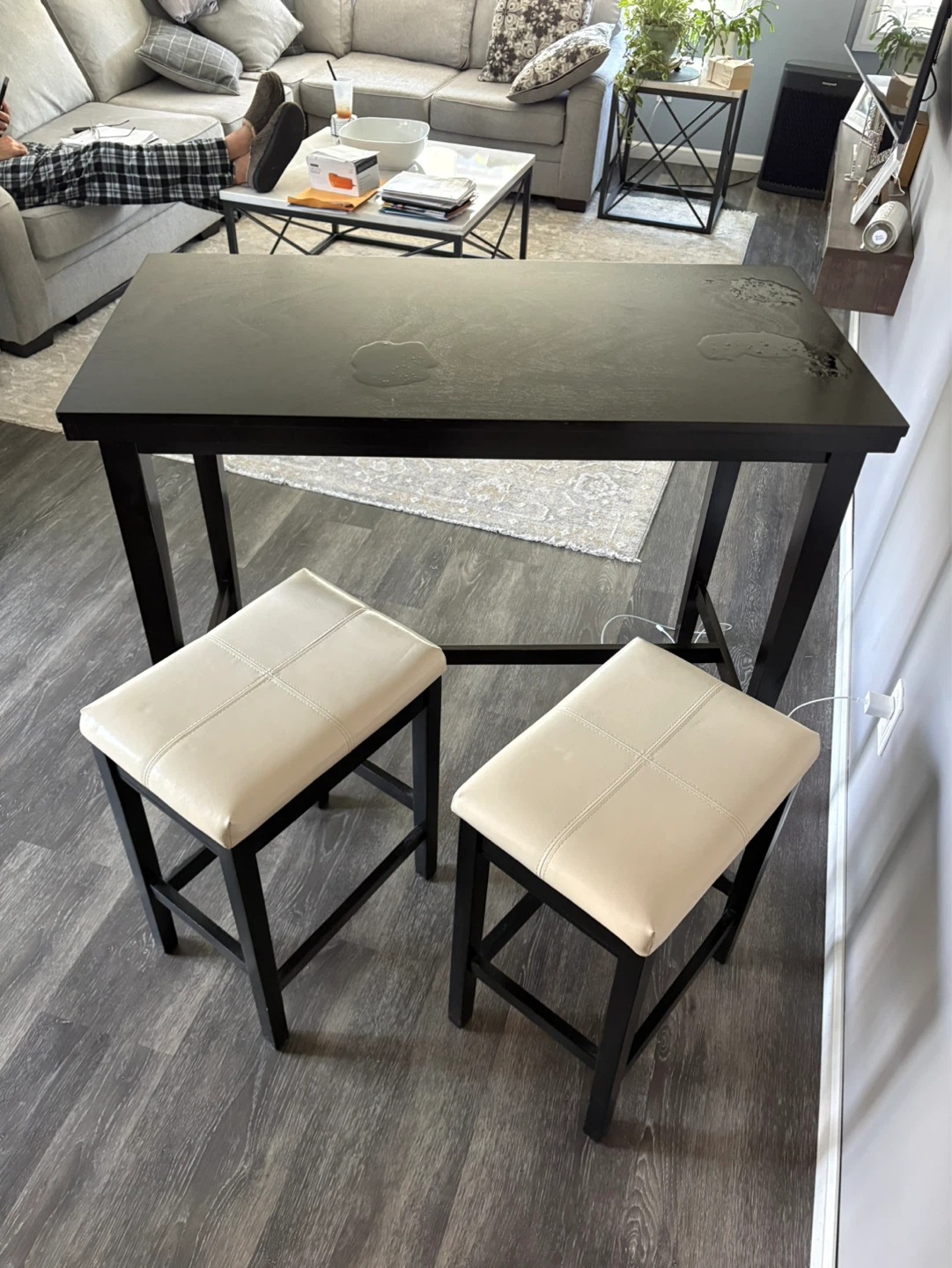 High-top dining table with two stools