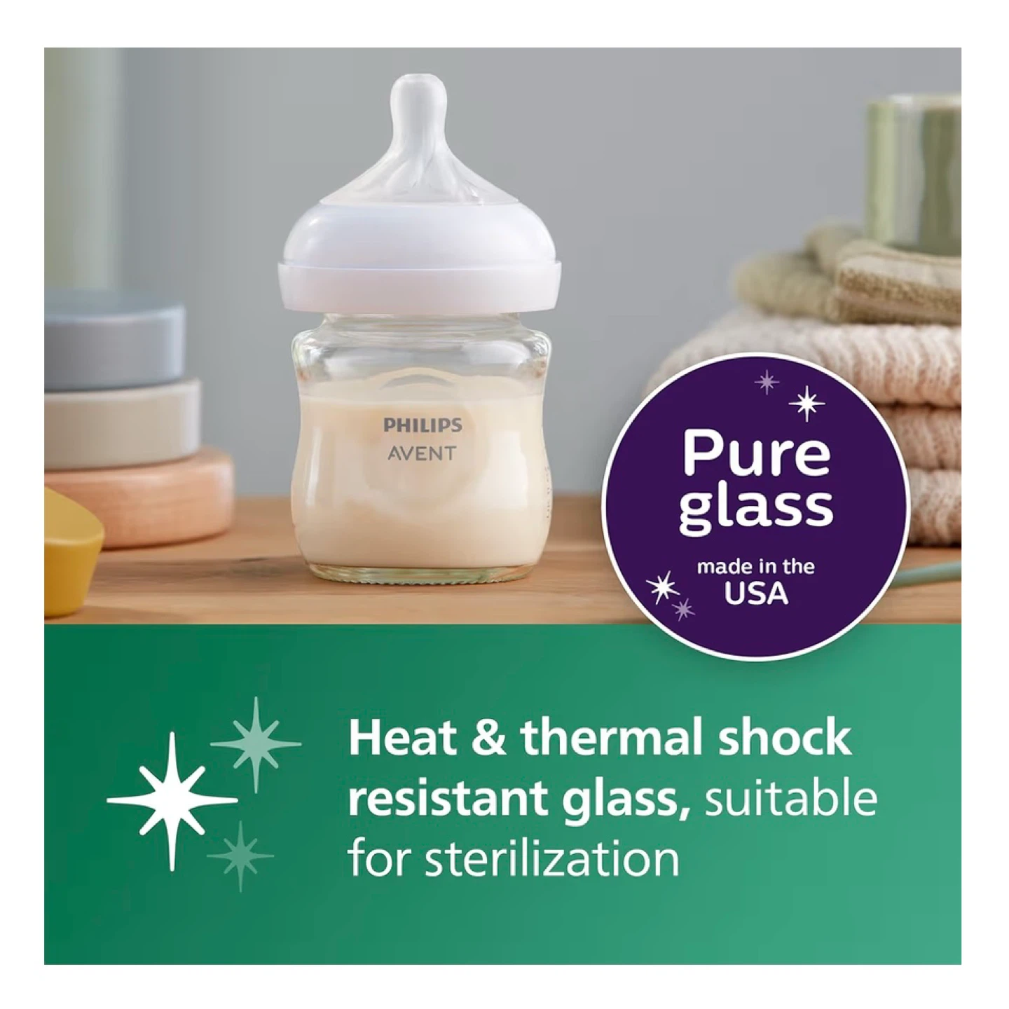 Philips Avent Natural Glass Baby Bottles - 4 oz (Pack of 4)