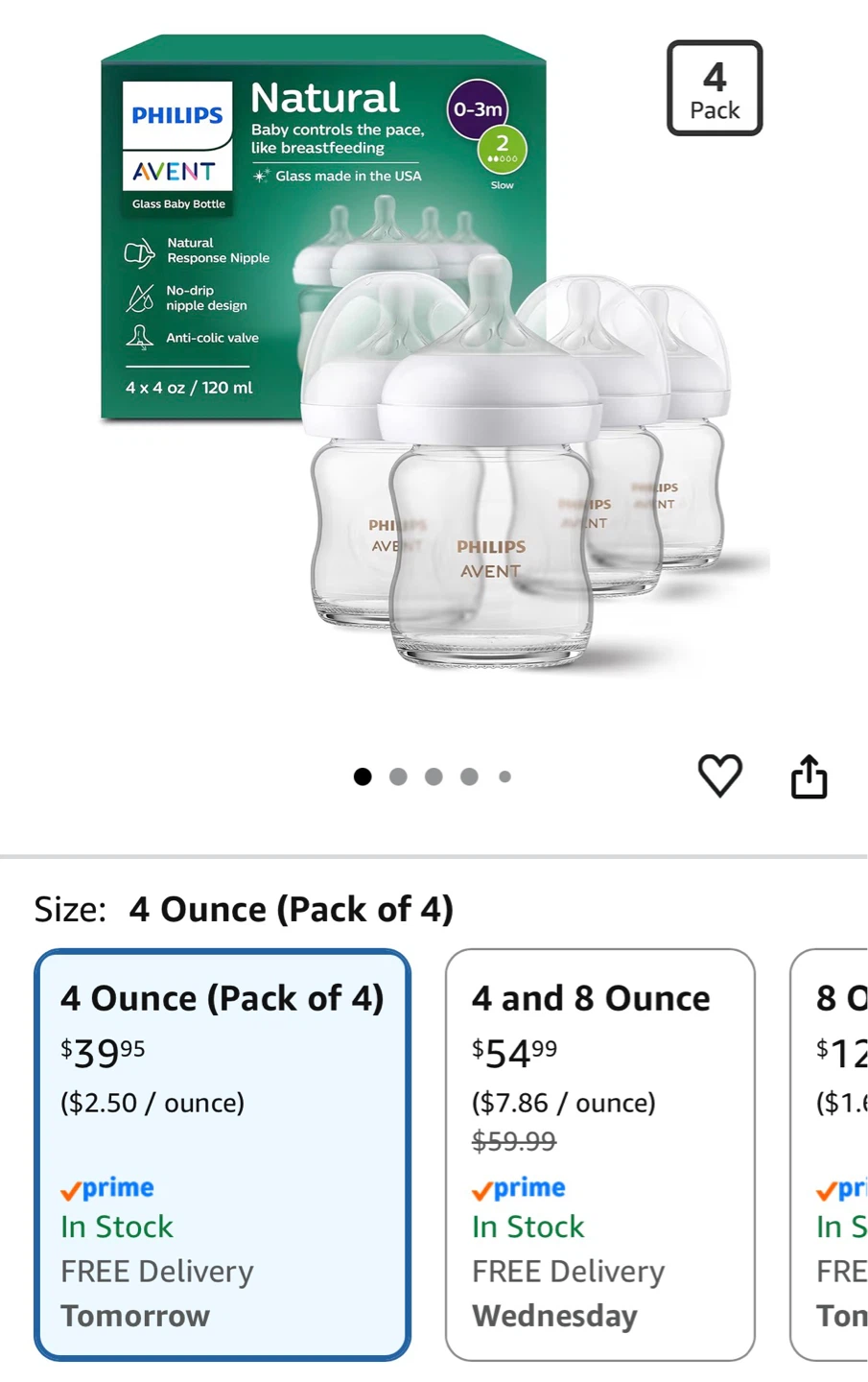 Philips Avent Natural Glass Baby Bottles - 4 oz (Pack of 4) - photo 2