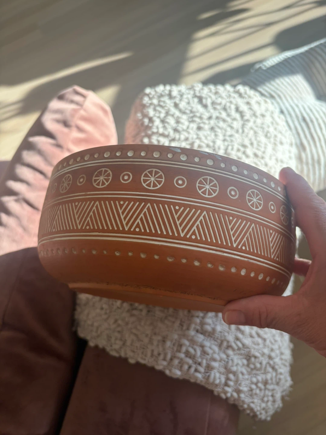 Terracotta Planter Pot with White Decorative Pattern