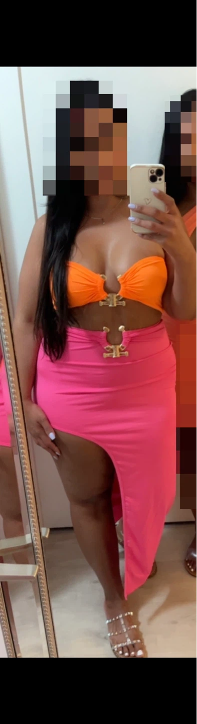 Women's Orange and Pink Two-Piece Set with Gold Hardware