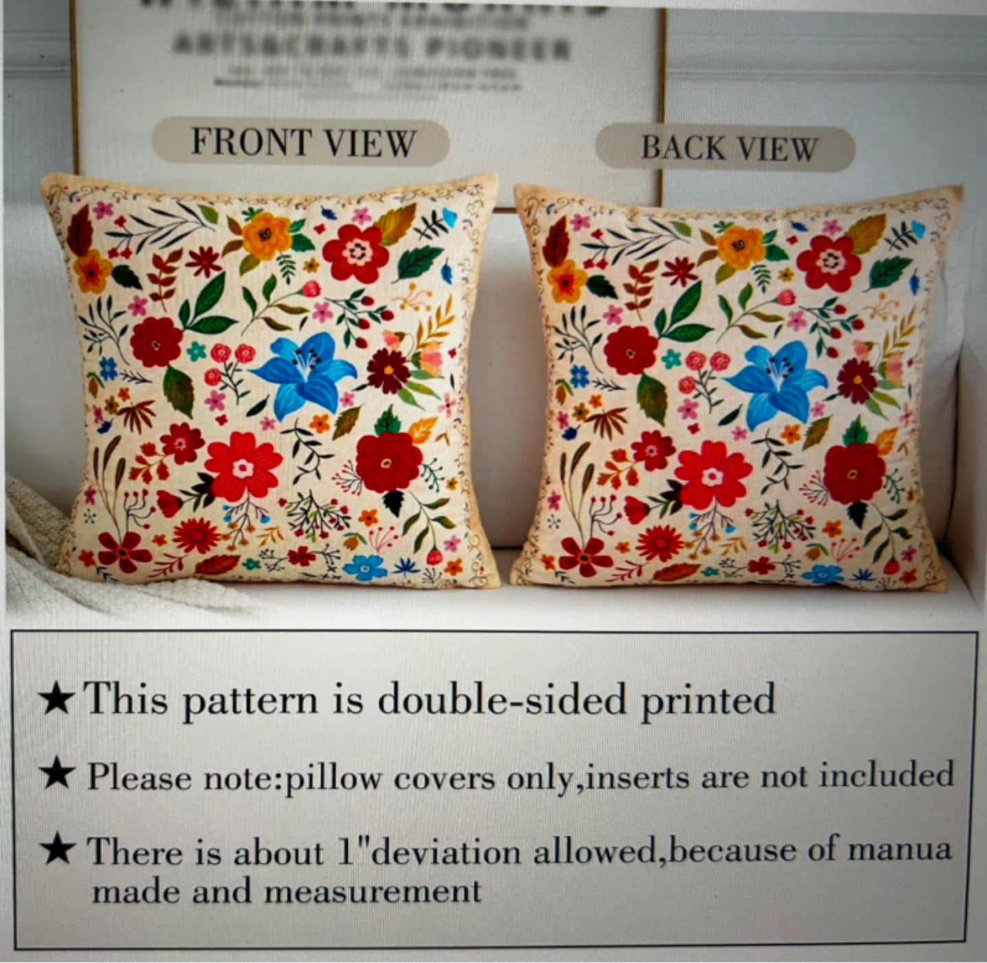 Floral Pillow Cover - 18x18 Inch - photo 4