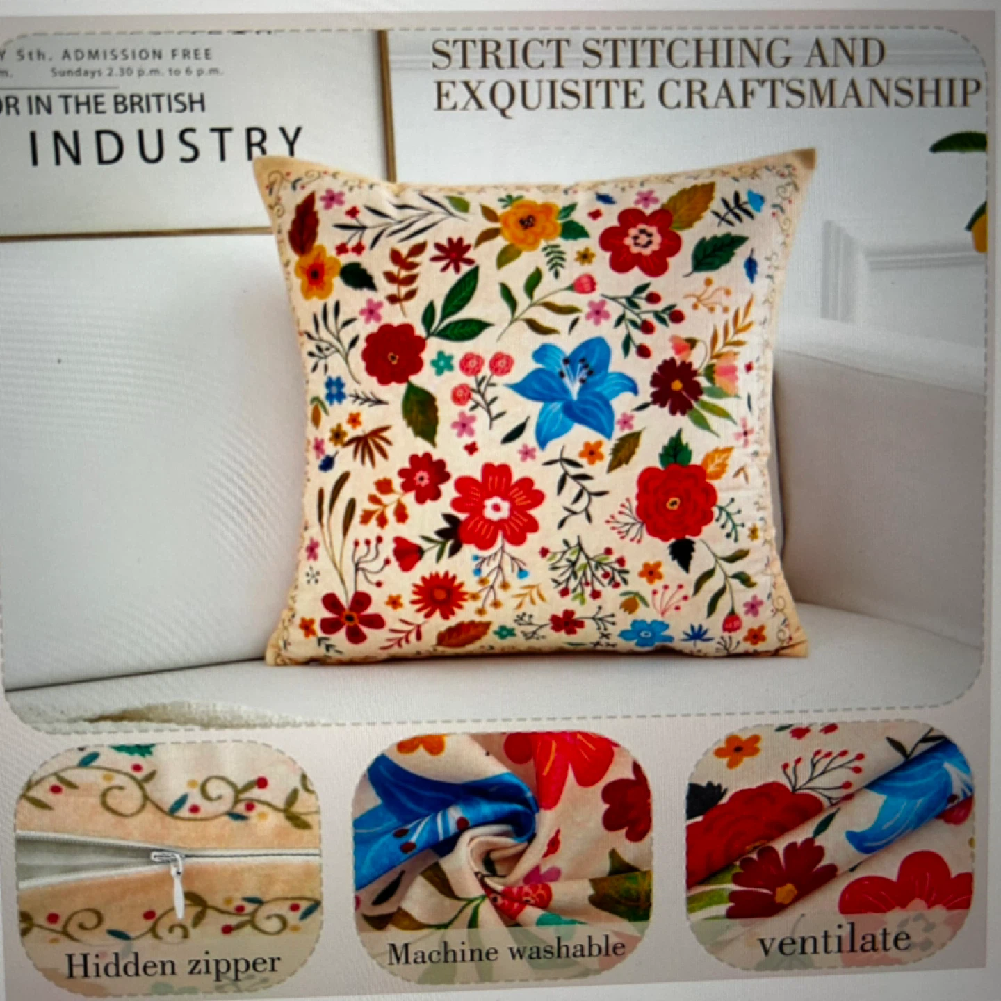 Floral Pillow Cover - 18x18 Inch - photo 5