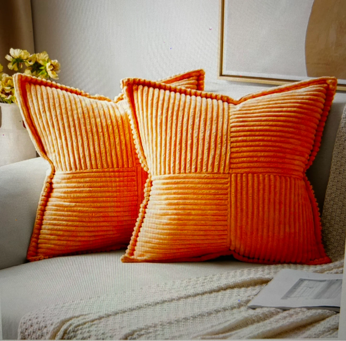 Orange Corduroy Throw Pillows (Set of 2)