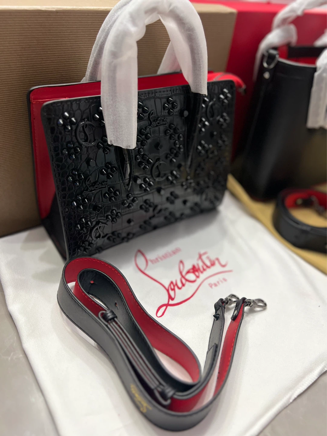 Christian Louboutin Black Crocodile Embossed Tote Bag