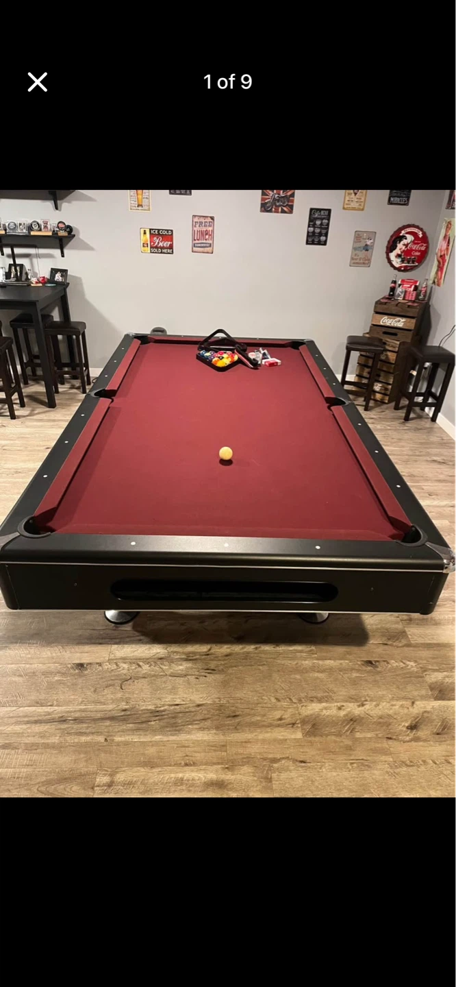 Set of 4 Billiard Cues and Cue Rack pool table